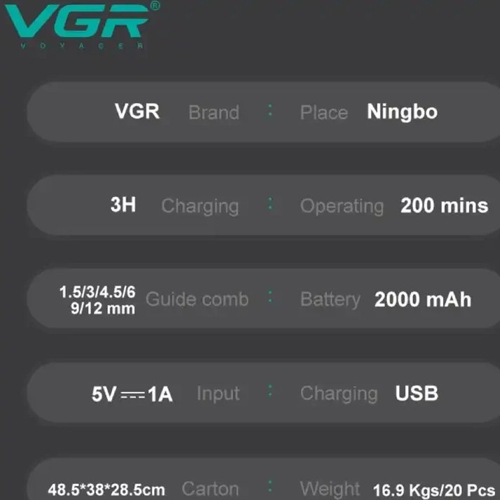 ماشین اصلاح وی جی آر مدل V-166 با برش مستقیم و تیغه استیل ضد زنگ